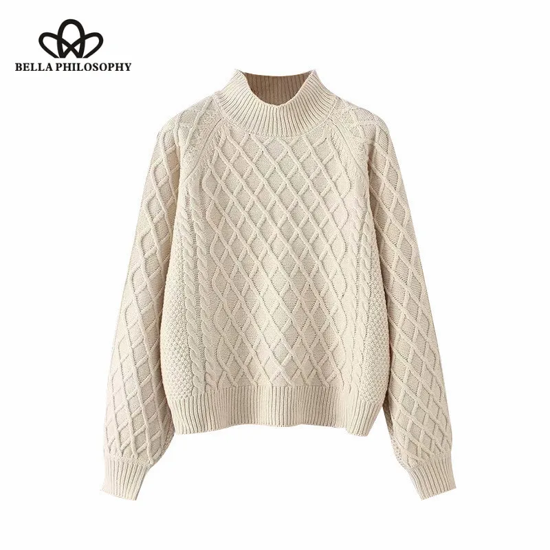 Wonder 2018 new Vintage Stylish Solid Loose Knitted Sweater O Neck Long Sleeve Ribbed Ladies Pullovers Casual Pull Femme