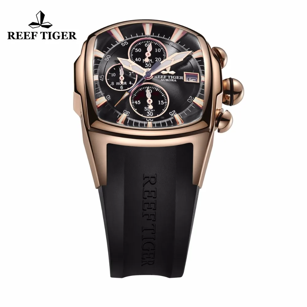 Reef Tiger/RT Роскошные водонепроницаемые спортивные часы Дата Розовое золото резиновый ремешок Военные мужские часы Relogio Masculino+ коробка RGA3069