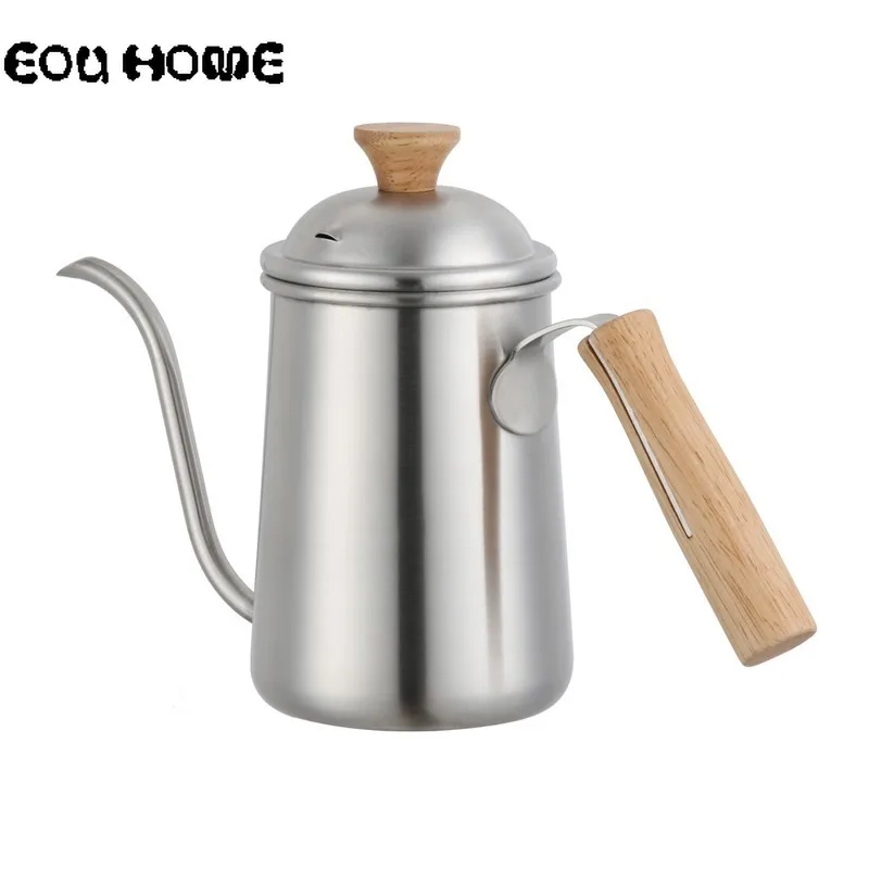 

650ml Gooseneck Wooden Handle Coffee Pots Spout Jug Hand Punch Coffee Kettle Stainless Steel Body Fine Mouth Teapot Drinkware