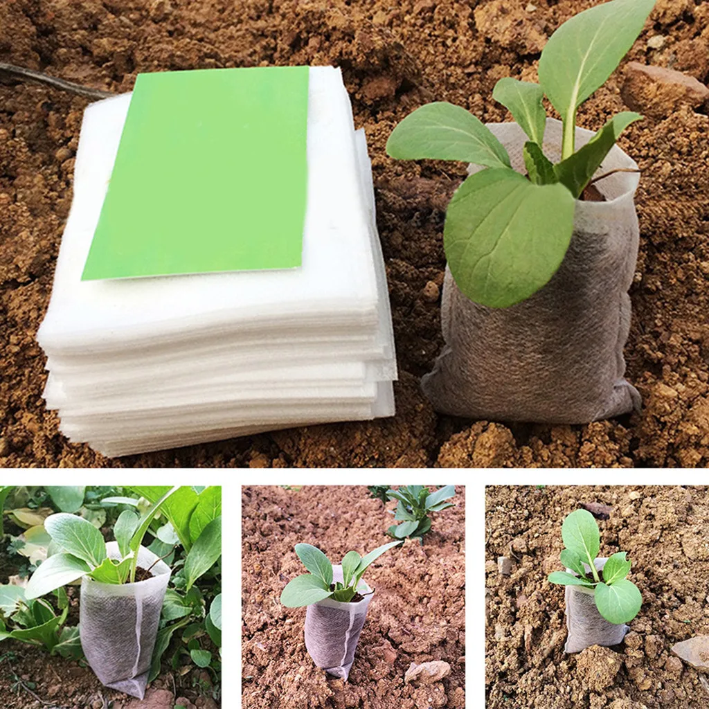

400Pcs Biodegradable Non-woven Nursery Bags Plant Grow Bags Fabric Seedling Pots Eco-Friendly Aeration Planting Bags L4