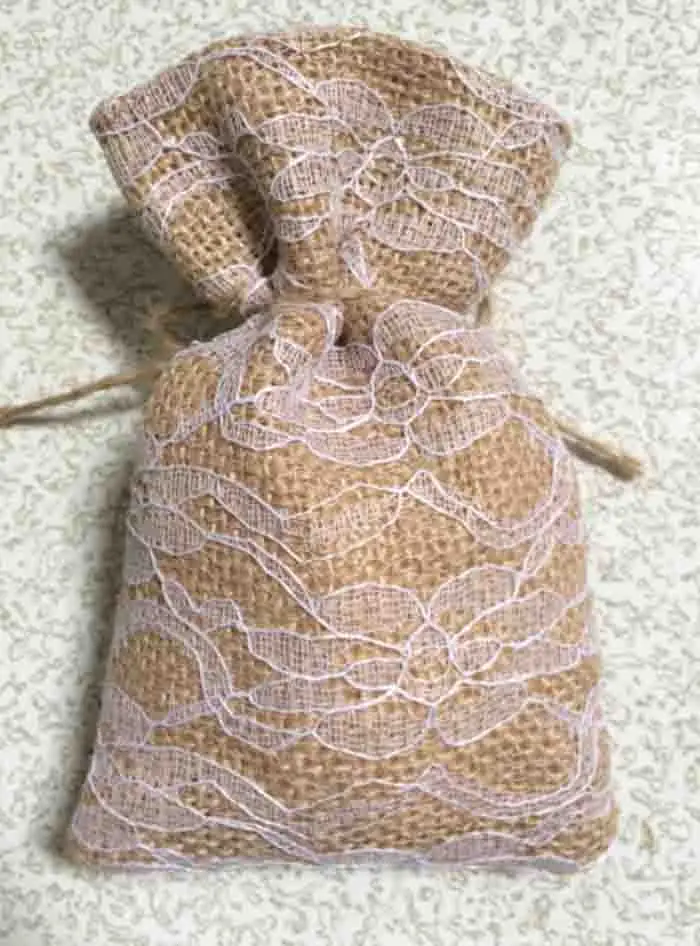 

9.5x14.5cm Burlap favor bags rustic wedding favor bag (3x5inch) burlap lace favor bag natural jute bow 12pcs
