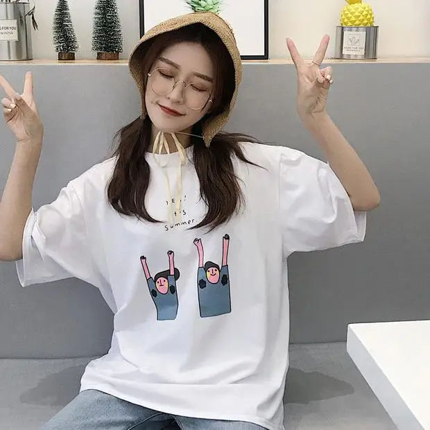 Женская футболка с рукавом 5 четверти, летние футболки для пары, женская мода, Свободный Топ, женские шикарные дышащие топы, женский корейский стиль