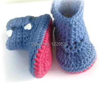 

Fashion Crochet Girl's Baby Booties, Pink and Blue Boots, Acrylic Yarn, 0 to 12 Months first walker shoes