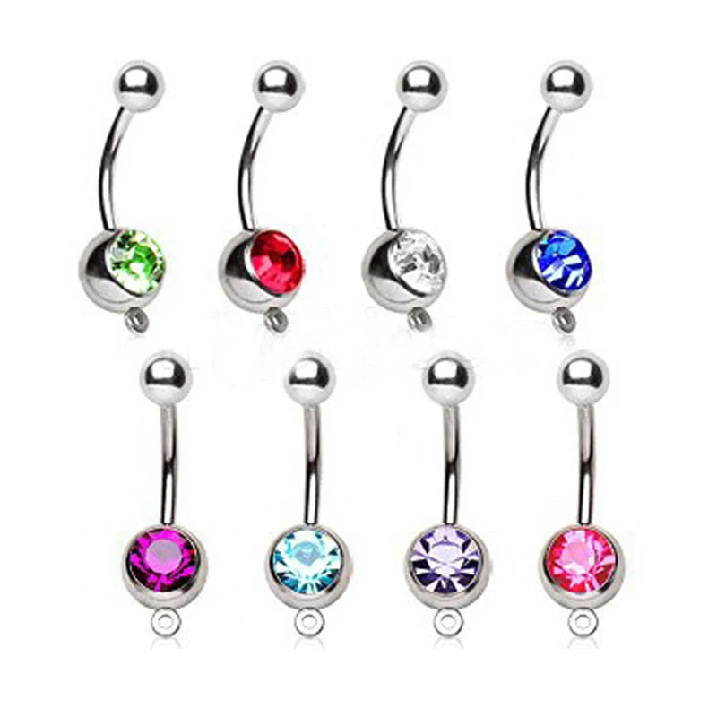 Single Gem Surgical Steel Belly Button Bar Navel Ring Body Piercing Jewellery For Woman Belly