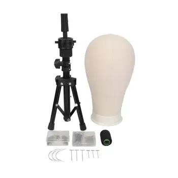 

23''Wig Training Mannequin Head Canvas Block Head Wig Display Styling Head With T Pins With Tripod Wig Stand For Wigs Making