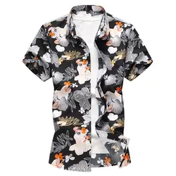 Летние мужские с коротким рукавом пляжный Гавайские рубашки повседневное цветочный принт рубашки для мальчиков плюс размеры 7XL 2018 новый