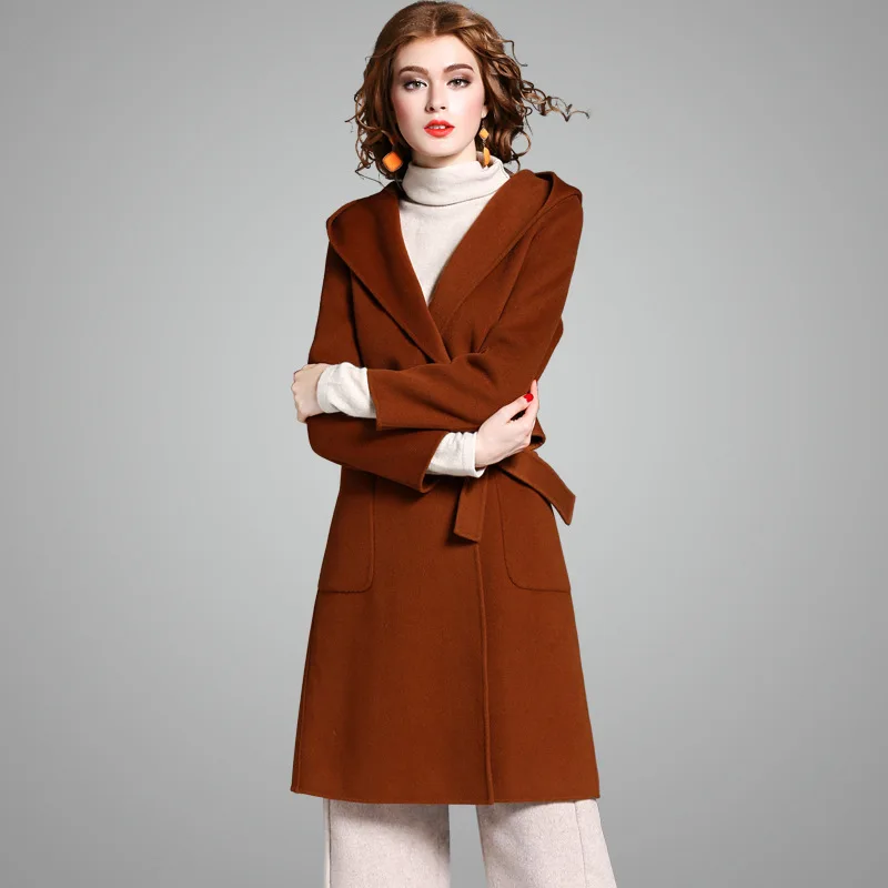 100 wool coat women winter coat caramel colour coffee /black double