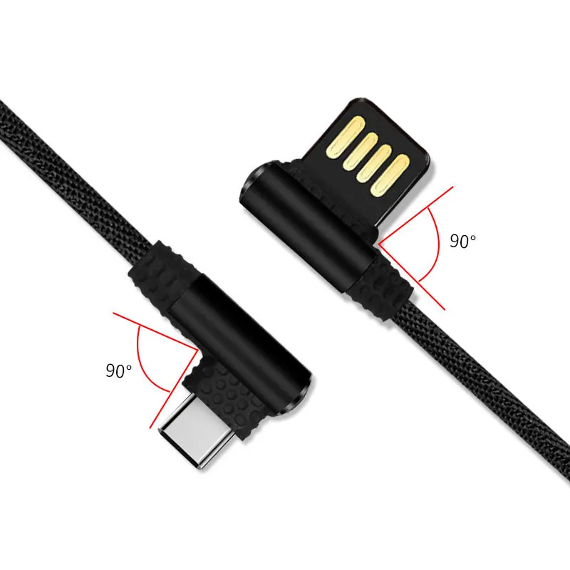 جديد كبل شحن الهاتف ل نوع-c الروبوت v8 مزدوجة الكوع usb القماش المحمول لعبة كابل نقل بيانات سريع تهمة