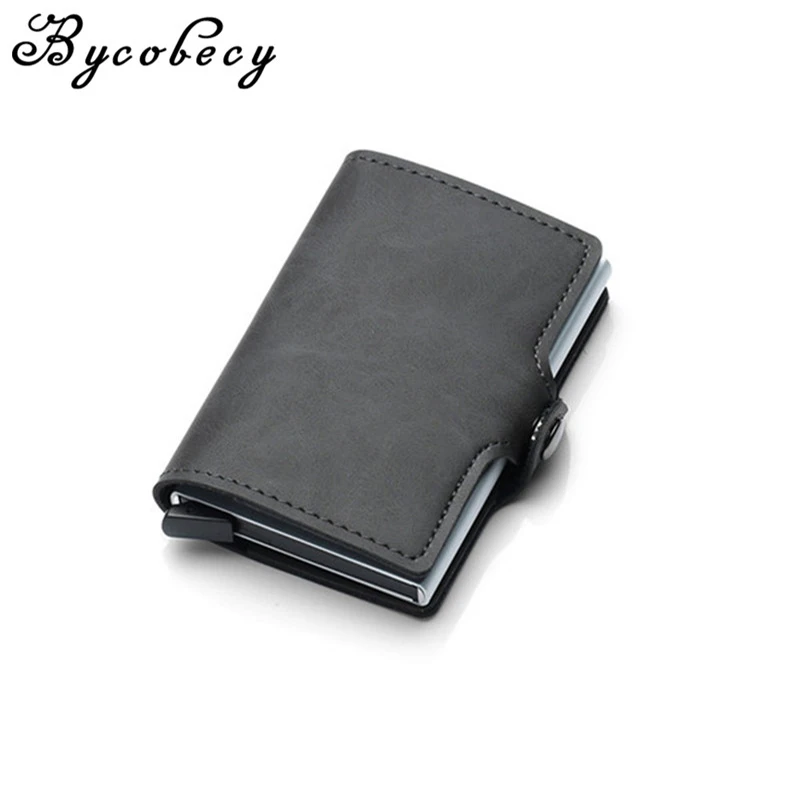 

BYCOBECY 2019 Credit Card Holder Single Metal Box Unisex Creative ID Holder RFID Wallets PU Leather Business Slim Card Holders