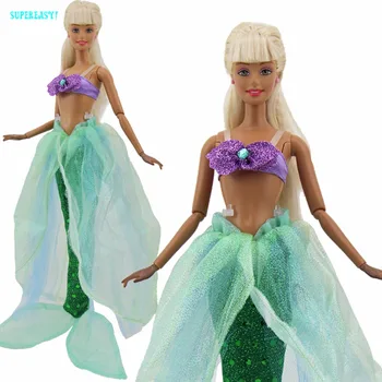 

Gorgeous Fairy Tale Mermaid Outfit Sea Princess Party Dress Bra Top Fishtail Bottoms Clothes For Barbie Doll Accessories