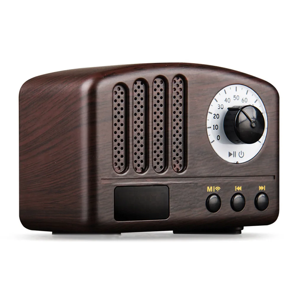 Мини ретро Bluetooth динамик FM радио микрофон Портативный громкой связи открытый беспроводной Bluetooth динамик Mp3 плеер сабвуфер стерео спиа - Цвет: Wooden