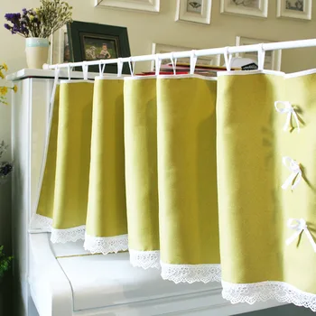 

Half-curtain Fashion Crochet Yellow Curtain Lace Hem Solid Coffee Short Curtain for Kitchen Cabinet Door