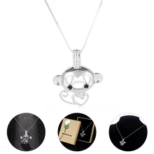 

Fashion Italy 925 Sterling Silver Necklaces Lucky Little Monkey Shaped Silver Lockets for Pearl Cage Pendants Necklaces