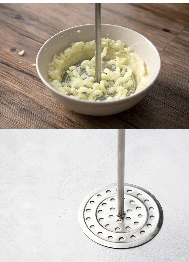 TUUTH 1Pcs Stainless Steel Cooking Tools Wooden Handle Spatula Colander Spoon Potato Presser Dinnerware Tableware Kitchen Tools B7