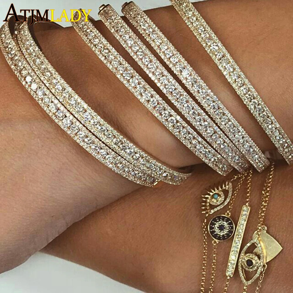 

2019 Silver Color Clear Cz Bracelets Bangle New Collection Popular Fashion Colorful Paving Bracelet Bangle For Women Jewelry