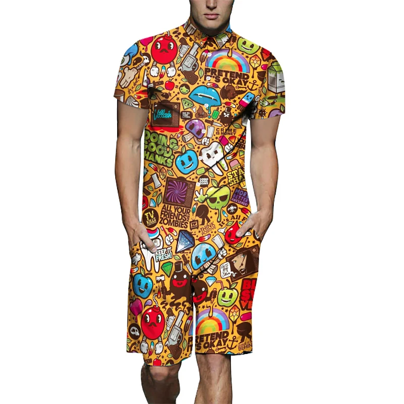 Summer New Design Overalls Mens Rompers 3D Funny Graphic