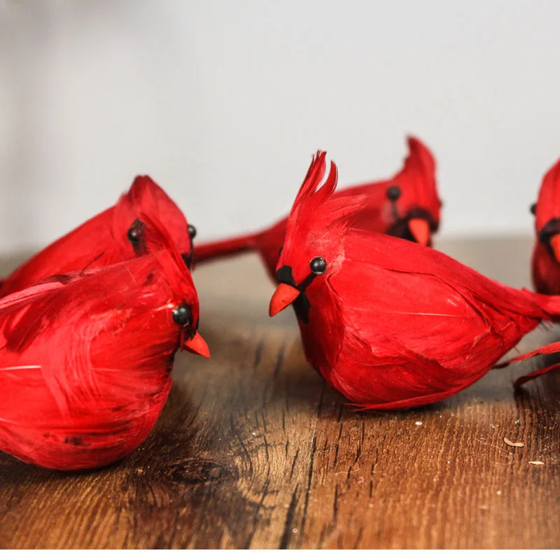 

5.5" Length Red Peace Bird Decorations for Home Foam Feather Birds Ornament 3pcs/lot Festival Party Supplies New Year's Products
