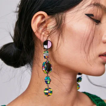 

ZA Pendientes Drop Earrings Women Wedding Punk Round Earring Female 2019 Big Bohemian Satement Vintage Beaded Earrings Jewelry