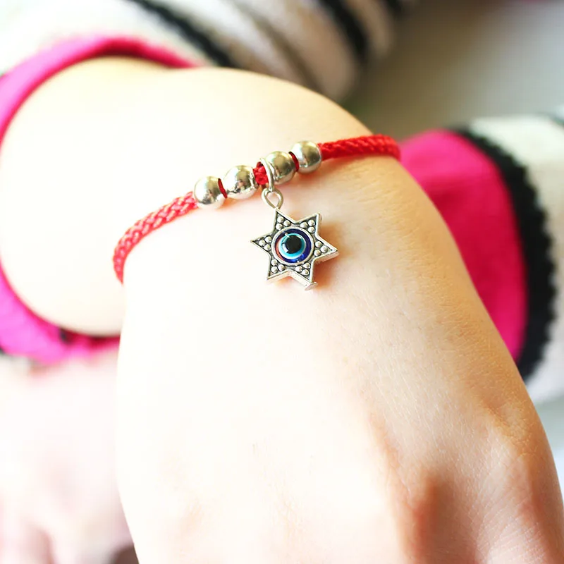 

ISINYEE Fashion Red String Thread Evil Eye Bracelet Hamsa David Of Star Pentagram Anchor Charm Rope Bracelets For Women Jewelry