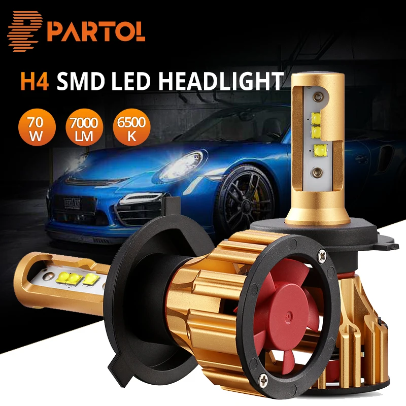 

Partol H4 LED Headlight Bulbs Car LED Head Lamps SMD Chips Hi-Lo Beam 70W 7000LM 6500K 12V 24V For Renault Nissan BMW Mazda Ford
