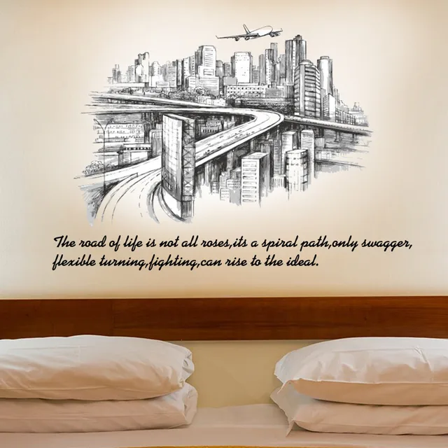 city sketch silhouette background wall decoration removable wall