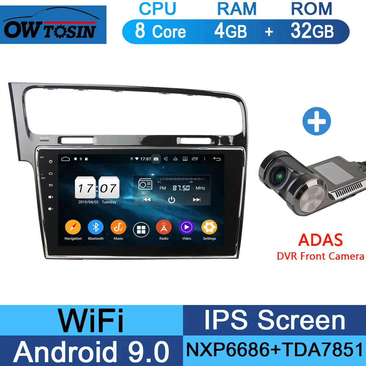 10," ips 8 ядерный 4G+ 64G Android 9,0 автомобильный dvd-плеер для Volkswagen Golf 7 VII VW Golf MK7 R 2013- gps Радио DSP CarPlay Parrot - Цвет: 32G Adas Camera