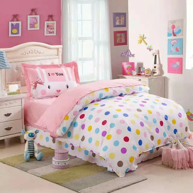 Polka Dots Rabbit Kids Girl Bedding Set Includes Quilt Cover Sheet