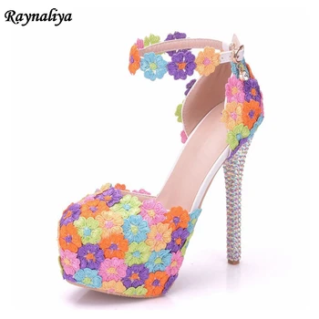 

Handmade New 2018 Women Summer Gladiator Flower Sandals Ladies High Heels Sandals Platform Ladies Shoes Wedding Shoes XY-A0075