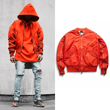 

Men's Orange Ma1 Bomber Jackets Urban Streetwear Male Women Baseball Uniform Fashionable Double Sleeve Zippers Jackets Coats
