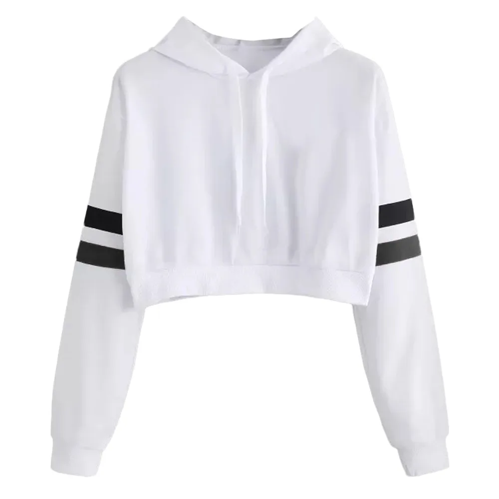 

Women Casual Sweatshirt Autumn Long Sleeve Crop Hoodie Lady Short Hooded Drawstring Pullover Short Tracksuit #L