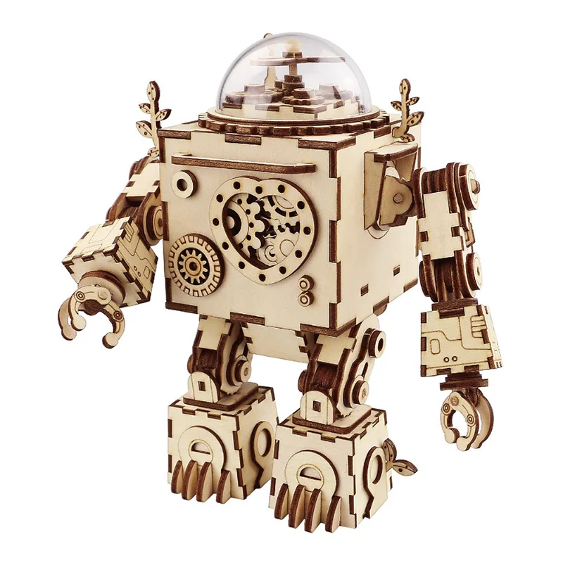 

Robotime DIY 3D Wooden Puzzle Game Assembly Steampunk Robot Music Box Model Building Toy Gift for Children Teens Adult AM601