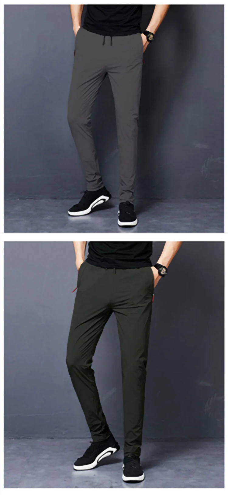 Тонкие летние мужские брюки с карманами на молнии, дышащие повседневные спортивные узкие брюки, офисные деловые брюки