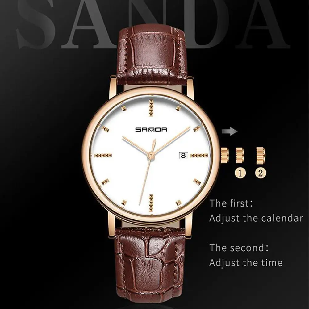 

Sanda Stylish Men Quartz Watch with Calendar Leather Watchband Business Unisex Cool Men's Wristwatch Ornament Giftsan0