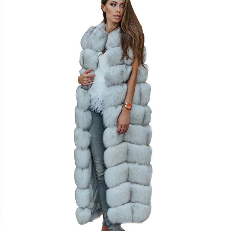 

Faux Fur Factory Fox Faux Fur Vest Women Winter Casual Artifical Fur Warm Coat Super X-Long Waistcoat Female Faux Furs Wholesale