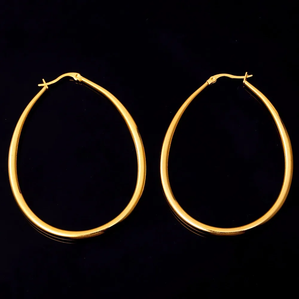 Collare, большие круглые серьги для Для женщин подарок 316L Нержавеющая сталь Обручи Золотые Цвет овальные серьги-кольца Модные украшения E411