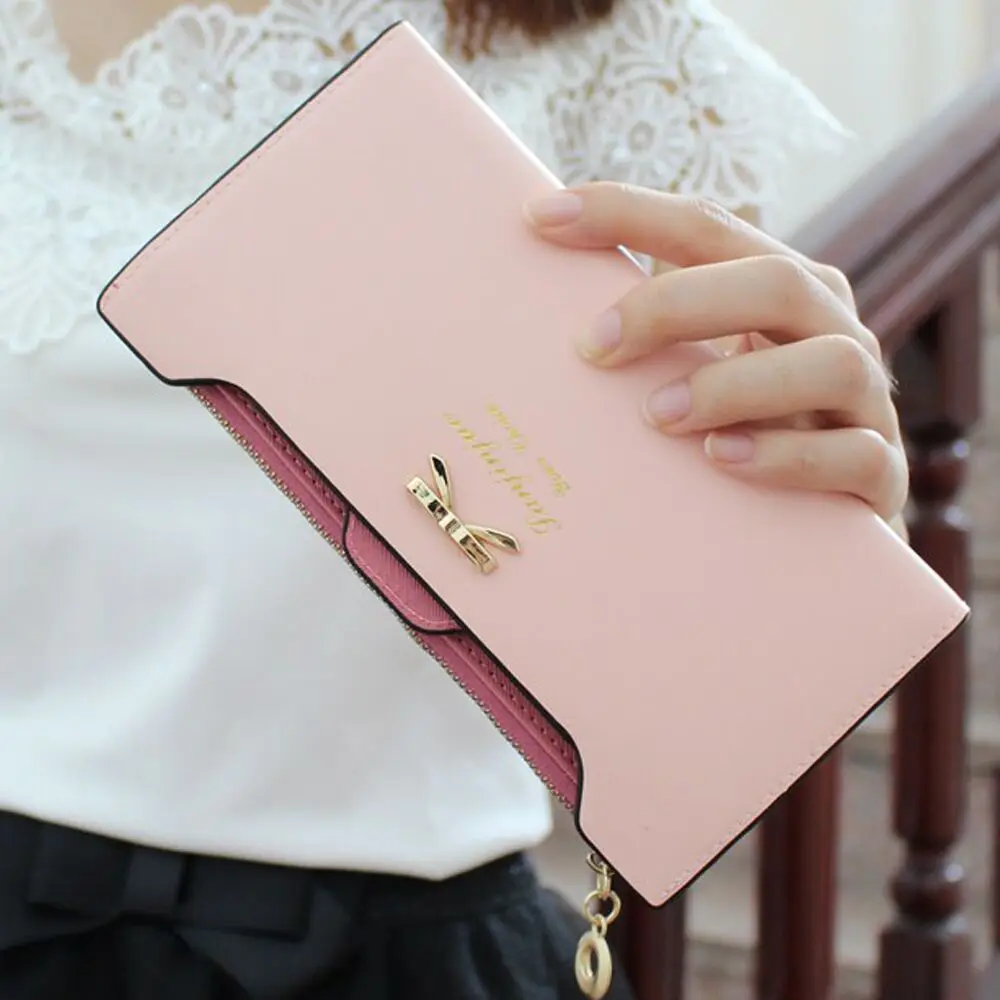2016HOT/1PCFashion Wallet Women Lady Long Wallets Purse Female Candy Color Bow Knot PU Leather Carteira Feminina