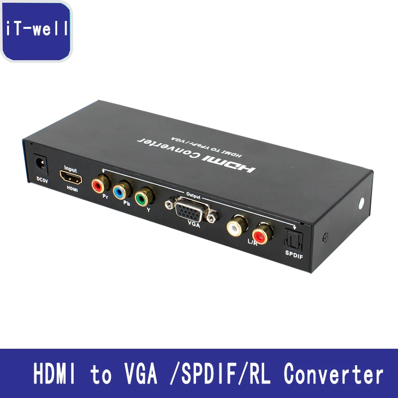 HDMI to VGA /SPDIF/RL ConverterHDMI to RGB Component YPbPr Audio Video Adapter Support 5.1CH Surround Sound with EU/US plug hdmi to vga high definition color converter w ypbpr spdif black white