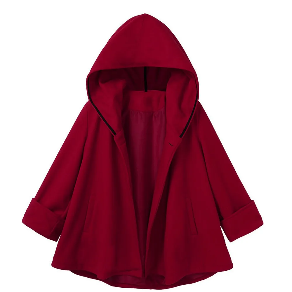 Осенне-зимнее элегантное женское пальто, модное повседневное пальто с капюшоном и карманами, однотонная верхняя одежда, плащ, пальто, Roupas Feminina/PT - Цвет: Red