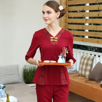 

Europe Fashion Rose Nurse Uniform 2017 Latest Beauty Club SPA Clothing Black V Neck Sexy Top+Pants Health Club Workwear Cheap