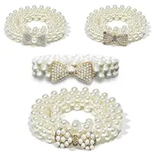 Женские три ряда тонкий полный искусственный жемчуг Пояс Свадебные Стразы Декор металлический бант Пряжка пояс цепочка