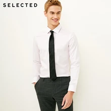 SELECTED Men's Slight Stretch Cotton-blend Pure Color Slim Fit Long-sleeved Shirt S|418105537
