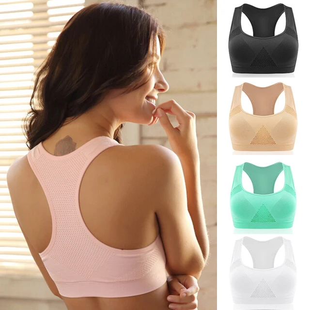 US $3.94 New Net Grid Breathable No Rims Sport Bra Push Up Padded Shakeproof Sleeping Brassiere Yoga Running