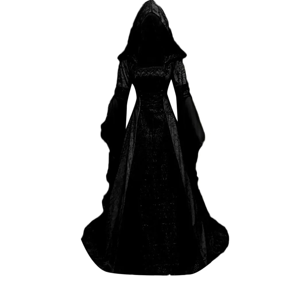

Women's dress Fashion Long Sleeve Hooded Medieval Dress Floor Length Cosplay Dress winter vestidos verano 2018 mujer