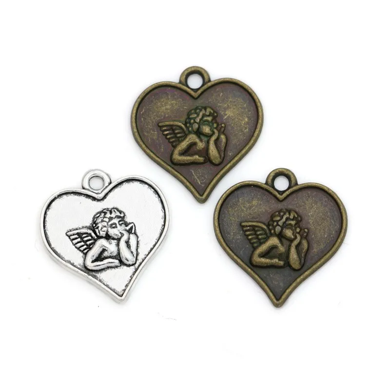 

Antique Silver/Bronze Plated Cupid Love Angel Heart Charms DIY Handmade Pendants for Jewelry Making 19x18mm
