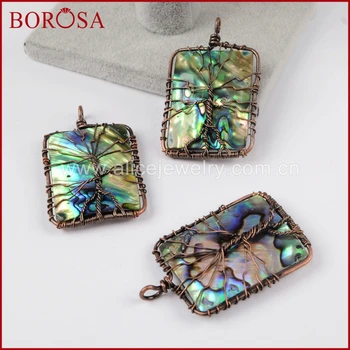 

BOROSA New Rectangle Vibrant Natural Abalone Shell Wire Wrap Pendant Bead, New Arrival Druzy Pendant for Necklace Making WX575