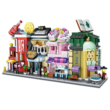Funny City street view mini block cola cake shop Musical instrument store bookstore building brick educational toys for kid gift hello kitty mini block amusement park brick building blocks toys kid assembly diy children street city view educational 3d model