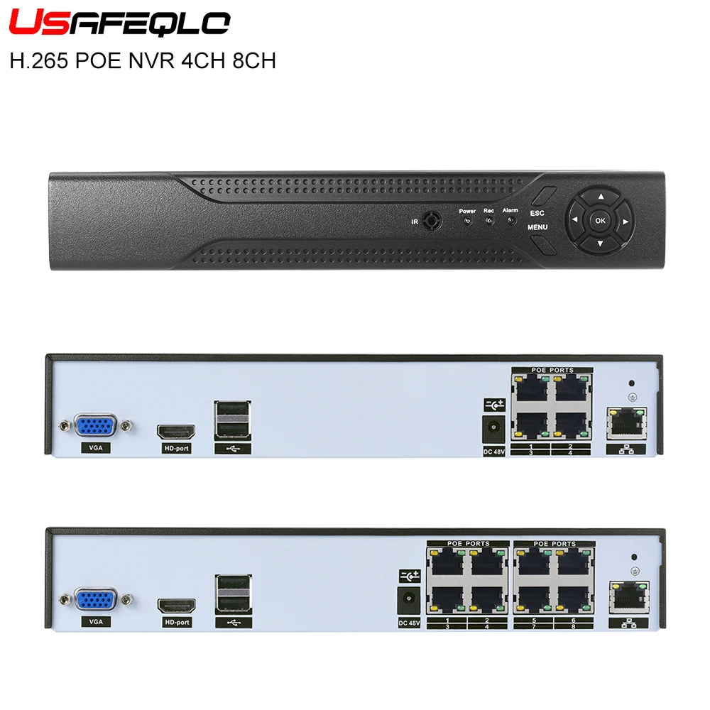

USAFEQLO 48V H.265 4CH 5.0MP/ 4.0MP 4K POE NVR CCTV System Kit P2P Network Video Recorder for IP Security Surveillance Camera