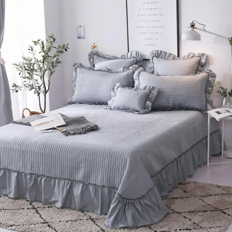 

FAMVOTAR 3-Piece Solid Color Quilted Bedspread 100% Cotton Ultra Soft Summer Bedspreads with Ruffled Design Sofa Couch Blanket