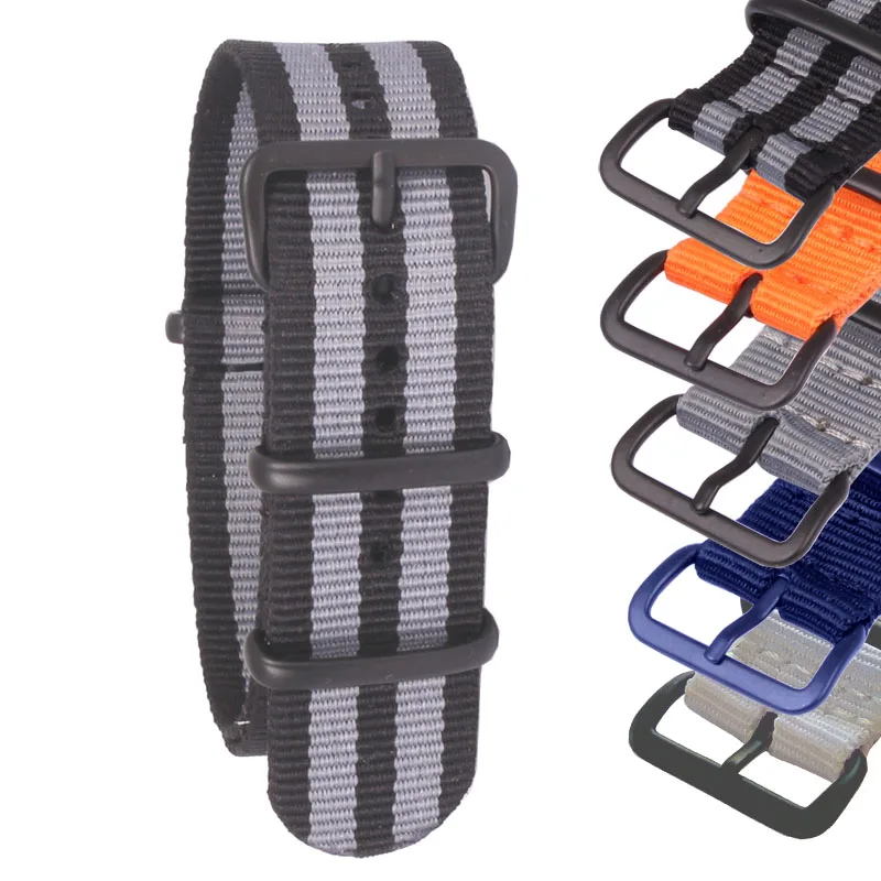 

New Black Buckle Stainless steel Stripe Cambo Solid Watch 22 mm Army Military nato fabric Nylon watchbands Strap Bands belt 22mm