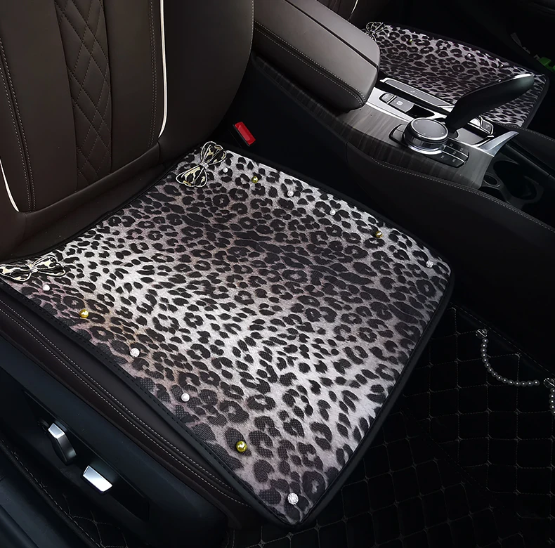 Лето Icksilk леопардовая подушка для автомобильного сиденья с кристаллами и бриллиантами, защита передних задних сидений, подголовник, поясные подушки для девочек
